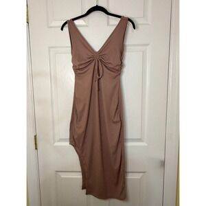Antistar Ribbed Midi Dress Womens Size S Excellent Asymmetrical Hem Ruched